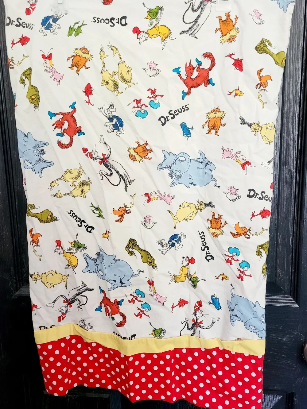 Dr. Seuss Kids Pillowcase with Polka Dot Red & Yellow Trim